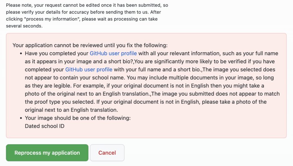 学生証が却下されて、GitHub Educationに入会できない